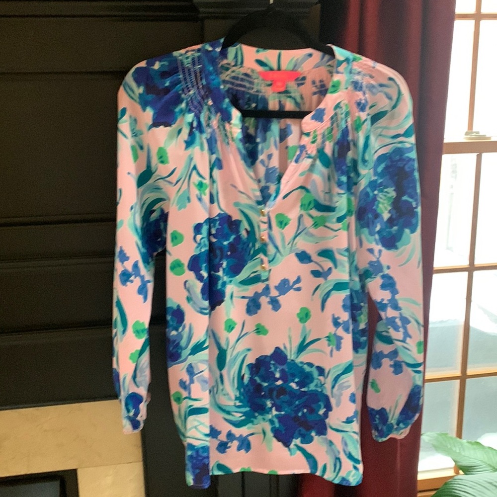 LILLY PULLIZER Elsa floral silk blouse sz m
